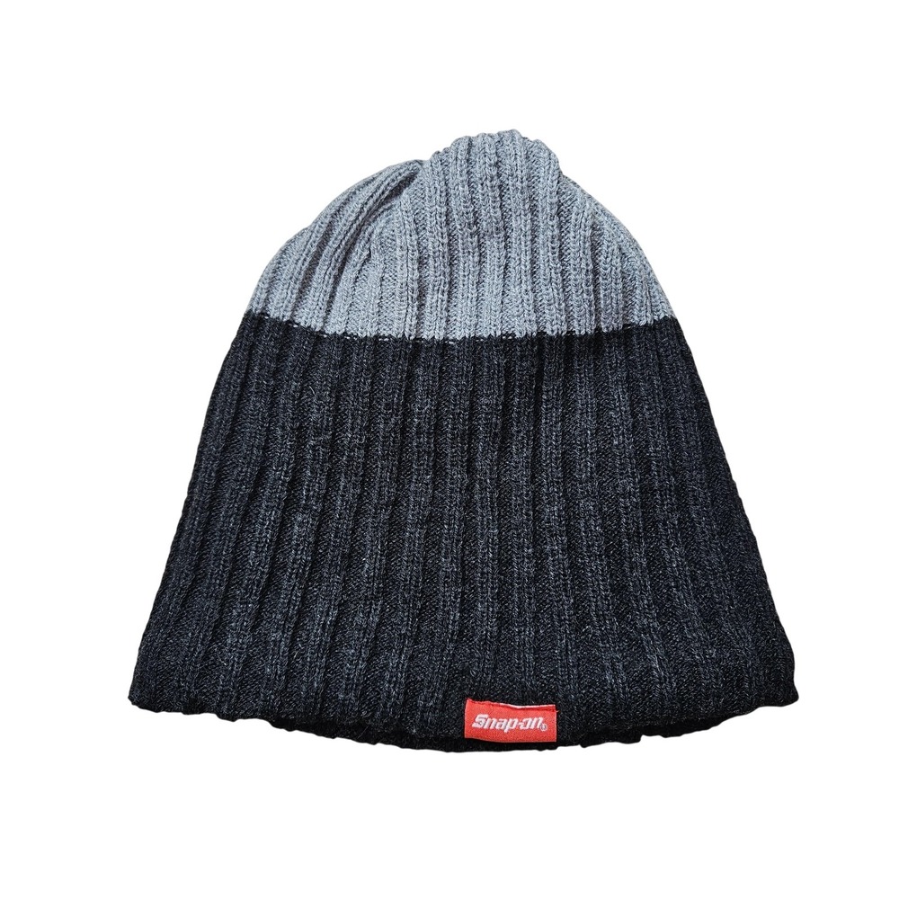 Snap-on Hat Beanie One Size‎ Black Gray Knit Fleece Lined Winter Mens Workwear